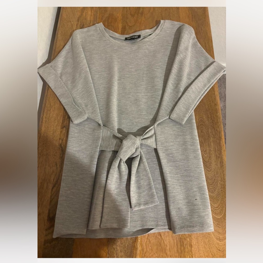 Express Light Gray Short Sleeve Top with Tie